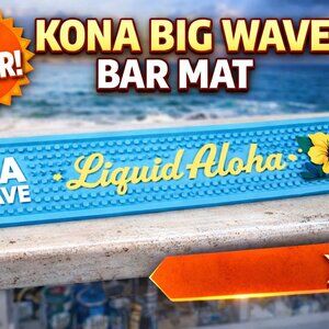 Kona Big Wave Liquid Aloha Bar Mat – 24” x 3.5” – Blue Rubber Bar Spill Mat –